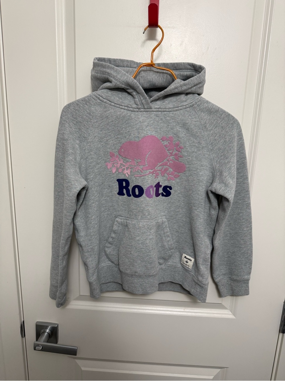 Roots Kids Grey Hoodie with Pink Beaver Graphic in size 11-12 y.o.